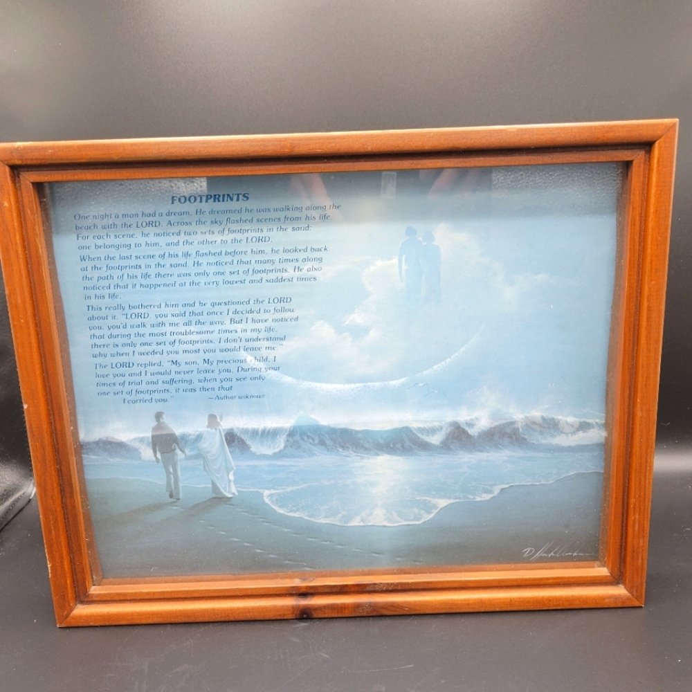 Vintage Footprints In The Sands Wooden Shadowbox